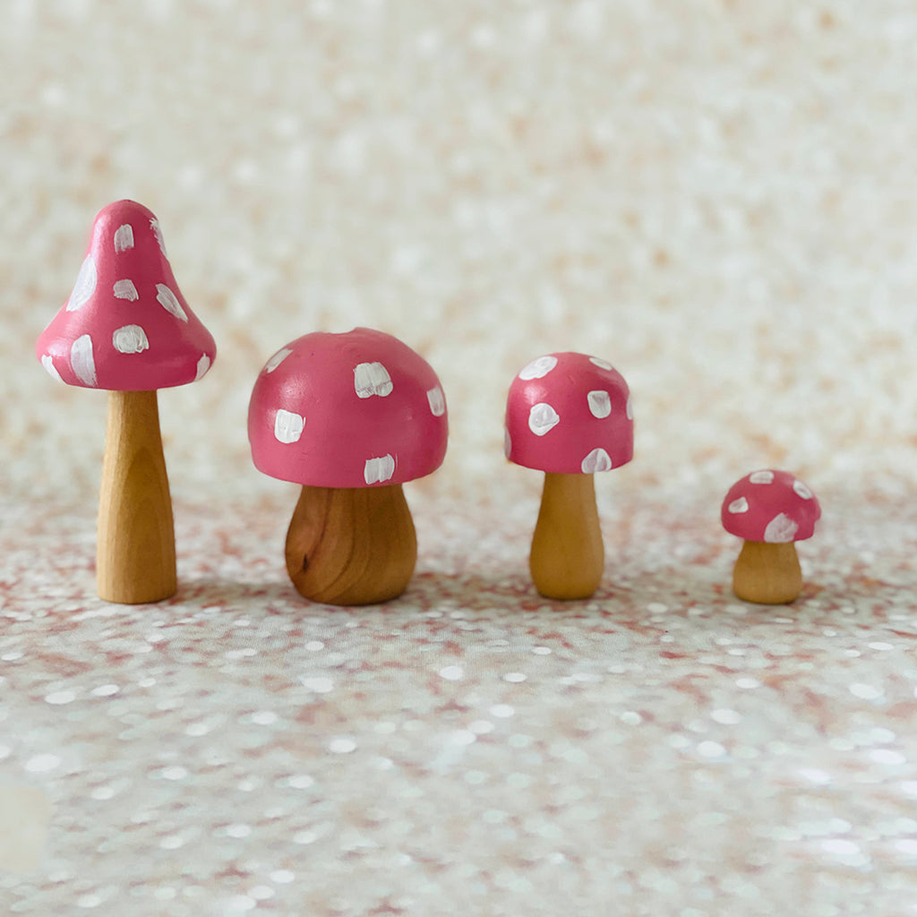 Painted Wooden Mushrooms - Loose Parts Play - Three Yellow Starfish