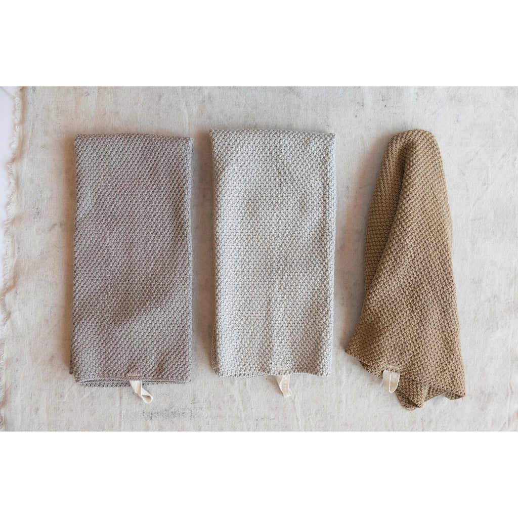 Woven Cotton Striped Tea Towels (Taupe Black & Cream Color)