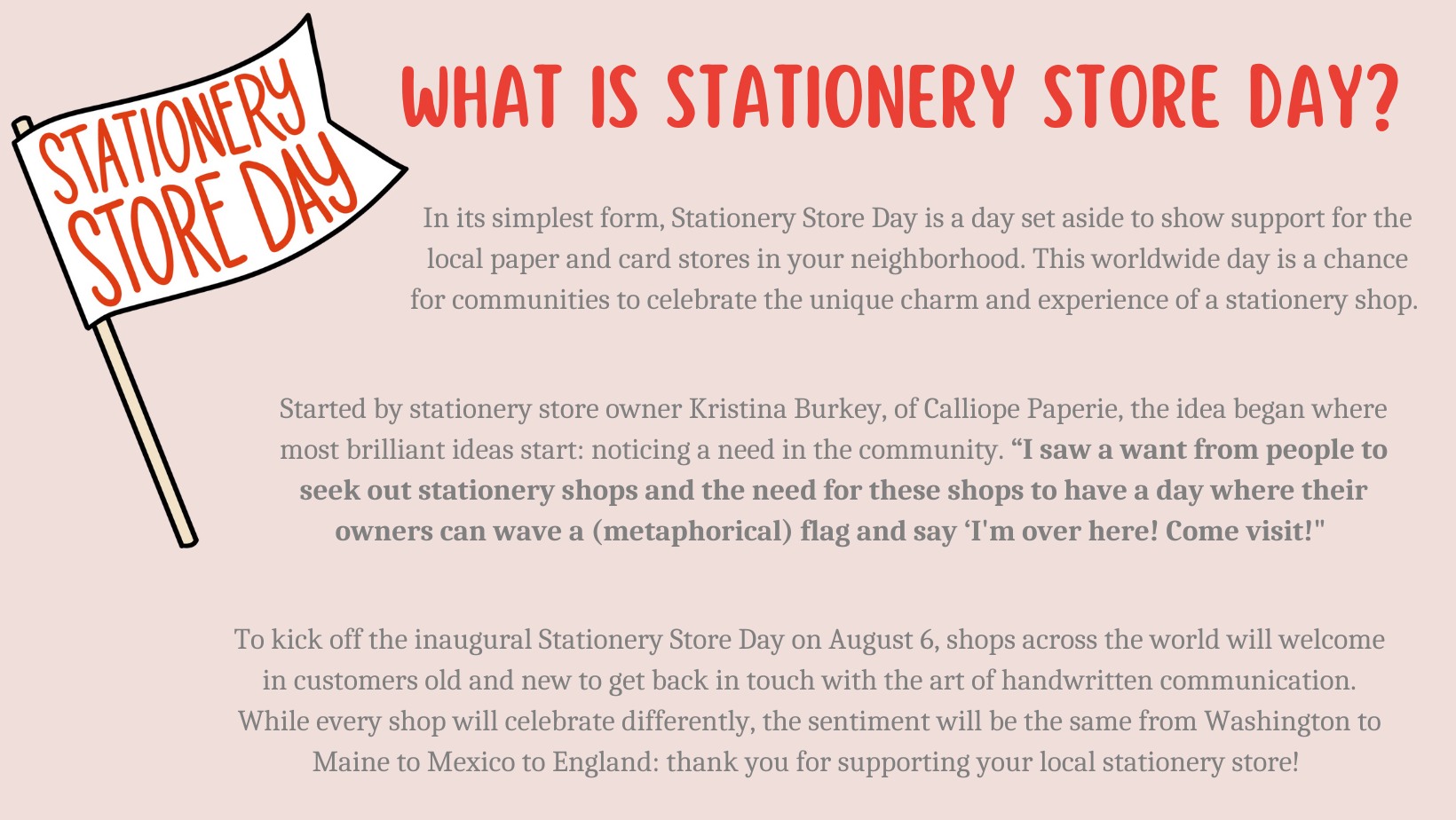 Title reads, "What is Stationery Store Day?" Stationery Store Day is a chance for shoppers to show support for their local paper stores. 