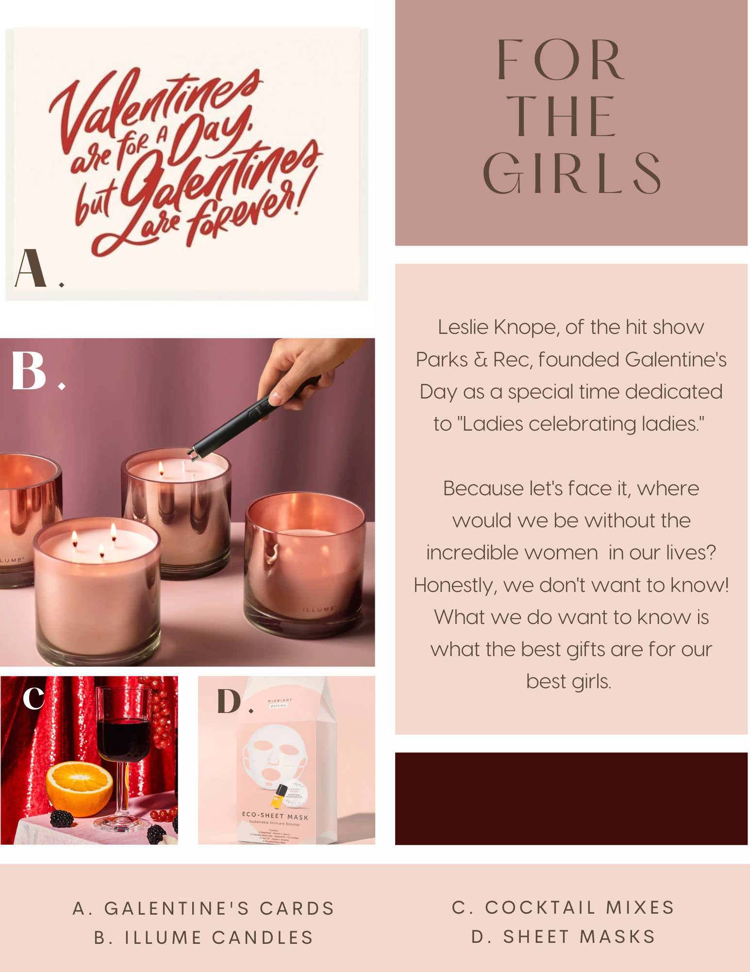 A Galentine's card and gift guide. 