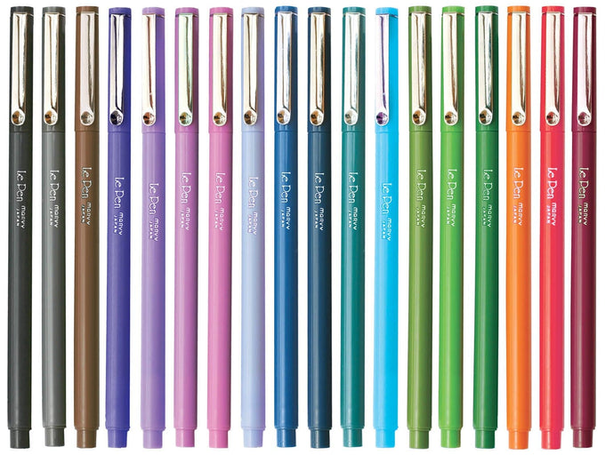 A handful of Le Pen markers lined up in a row in different colors. 