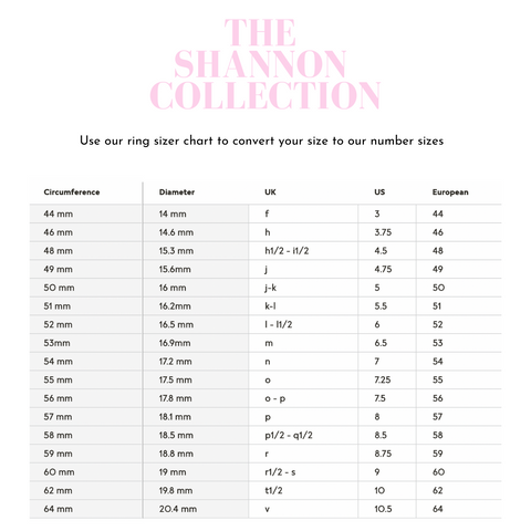 Sizing Chart – The Shannon Collection