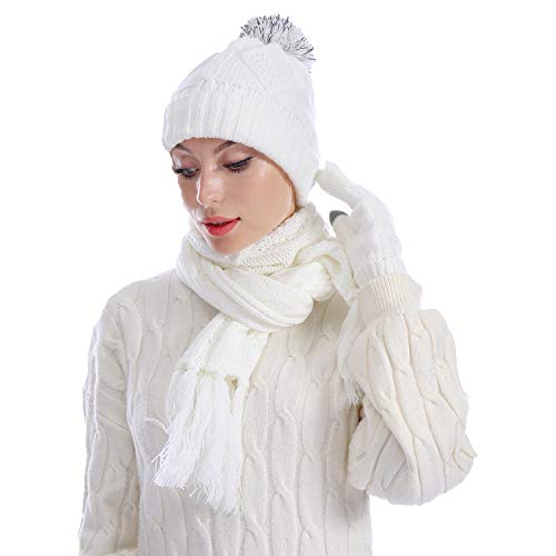 Hat Glove Scarf Set Women, 3 in 1 Beanie Hat and Scarf Winter Set Knit –  lenjooy