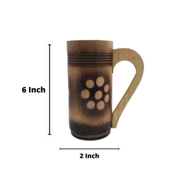 Handmade Bamboo Beer Mug with Wooden Handle. 2Pcs