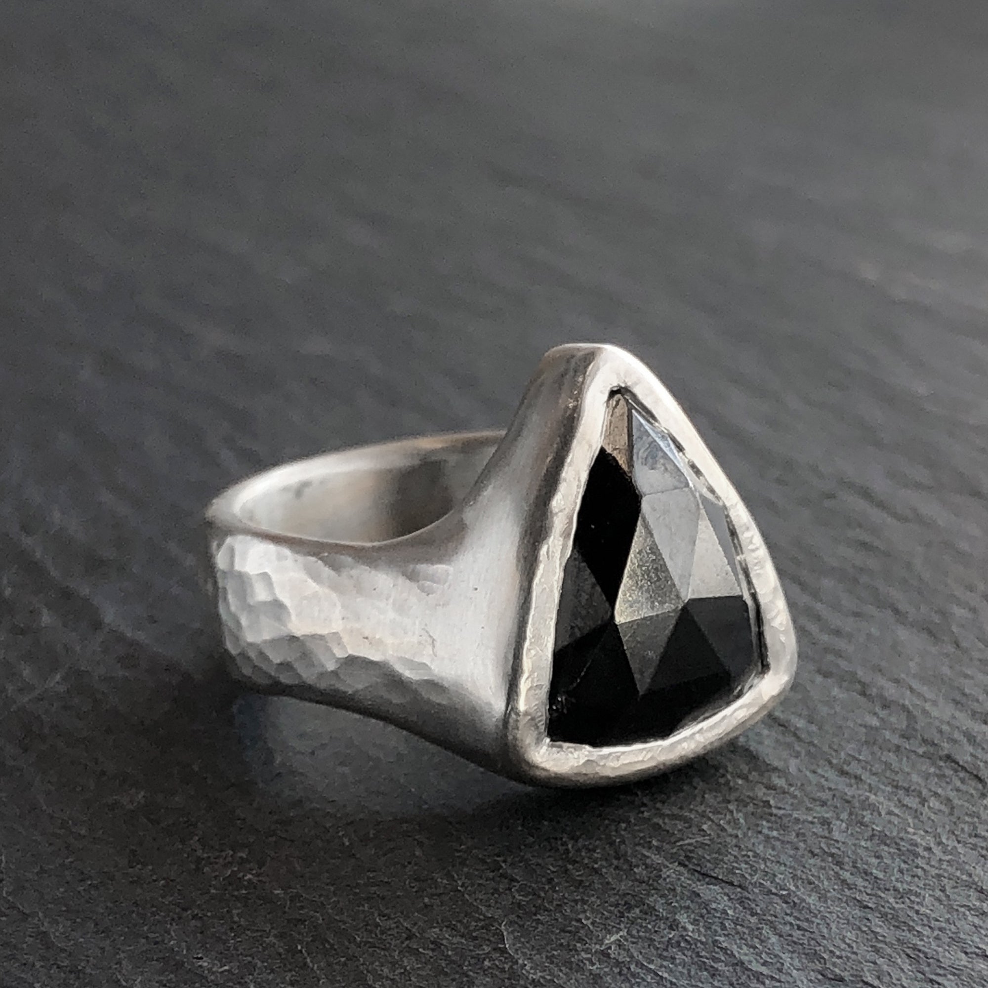 Saga Triangle Ring - Hematite & Sterling