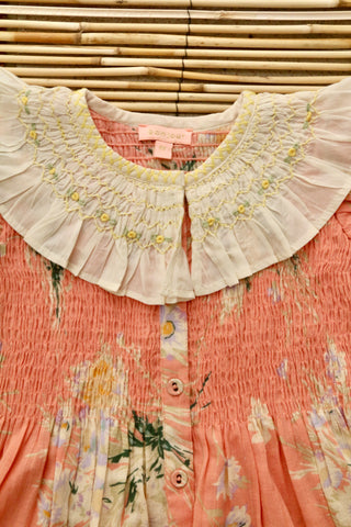 Cotton Jacquard Marigold Print Shirring Dress | Pasand by ne