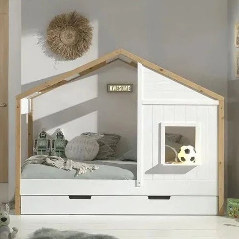 Lit Cabane Enfant en Bois Blanc 90 x 200 cm - Barnie - Vipack