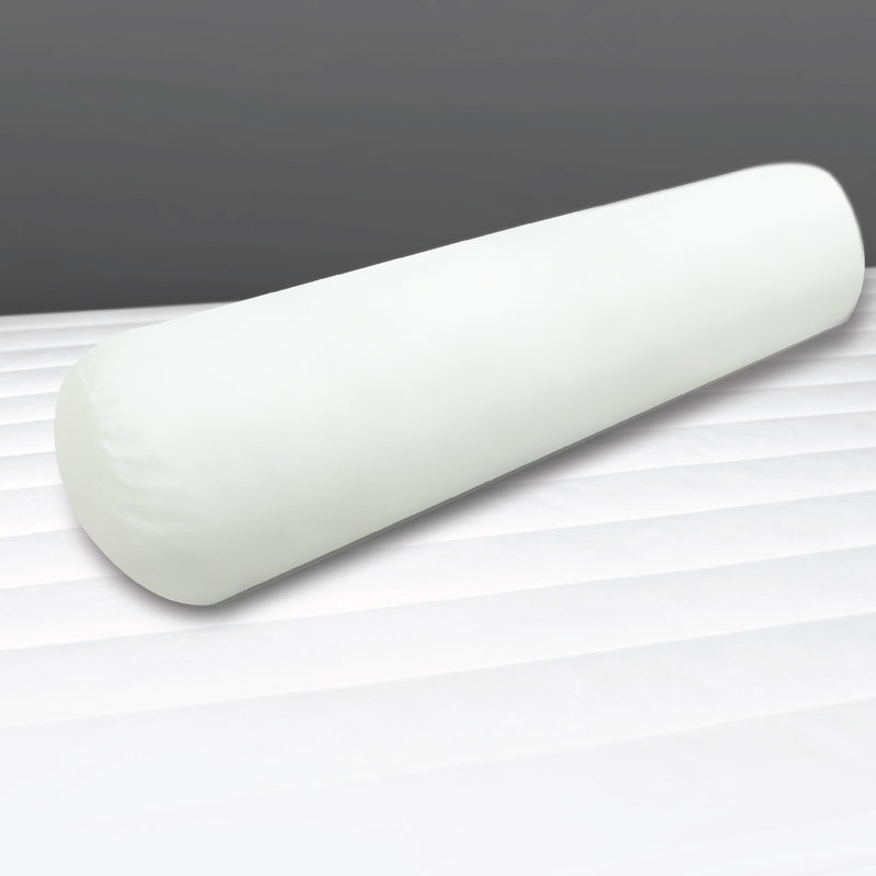 Unpackaged Home Polyester Bolster on a white mattress whole view