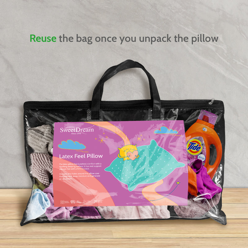 Resort Latex Feel Pillow reused as a laundry bag