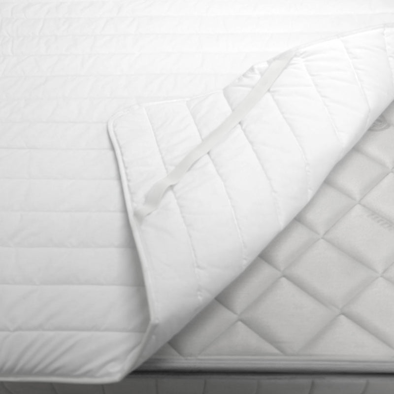 Home Mattress Protector folded inwards to show both top and bottom sides (with elastic straps)
