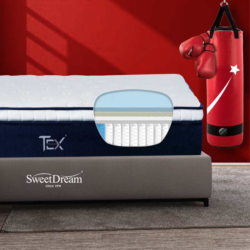 Tex Mattress on a divan with internal slightly shown in a sporty boxing room