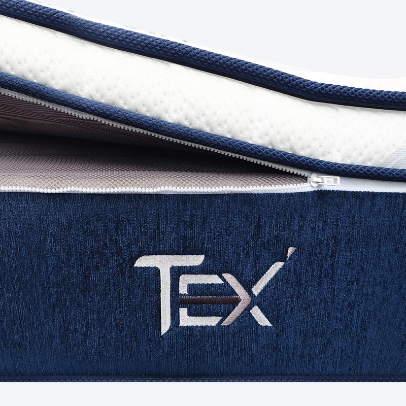 Tex Mattress with removable topper being halfway zipped up