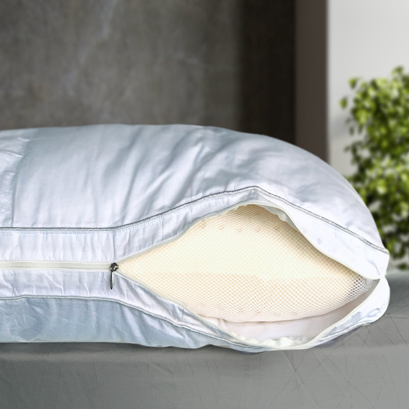 Swan pillow with removable insert halfway zipped open