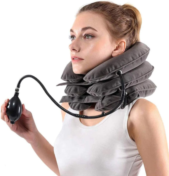 Inflatable cervical traction device
