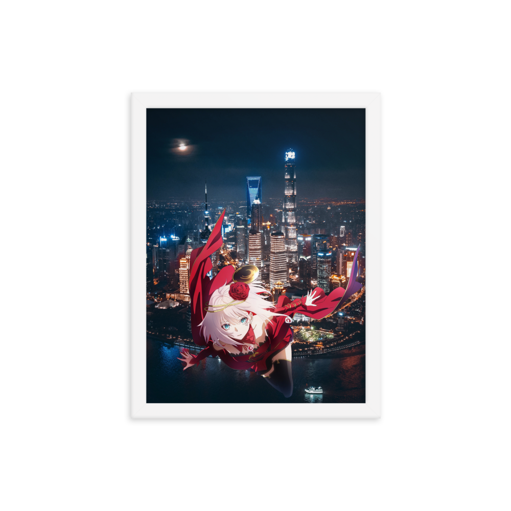 Destiny Flying Over the City (Framed Poster)
