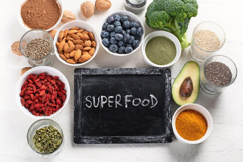 Superfood plants - acai berries, kale, blueberries, quinoa and more - packed with nutrients and antioxidants for a healthier you! 