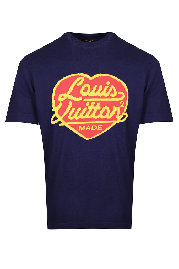 Louis Vuitton Blue & White Script Logo Intarsia T-Shirt