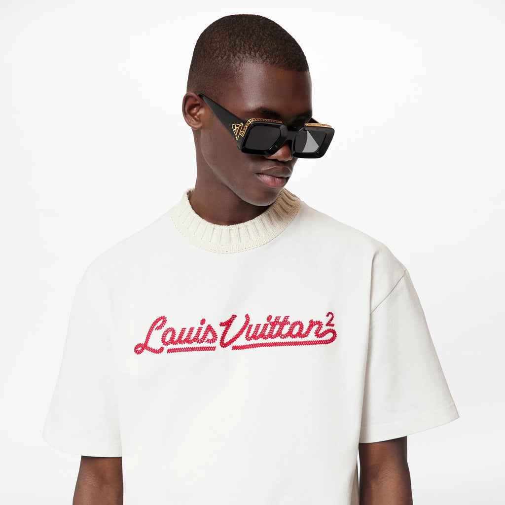 LOUIS VUITTON INTARSIA JACQUARD HEART CREWNECK WHITE T-SHIRT