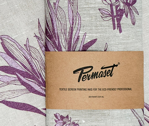 100% linen tea towel printed with PERMASET eco-friendly screen printing inks