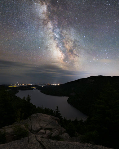 The Milky Way over Jordan Pond in Acadia National Park, Maine