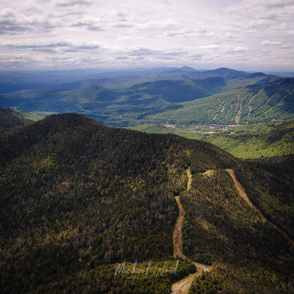 Aerial view of Smuggler's Notch Resort looking south over Stowe, Vermont