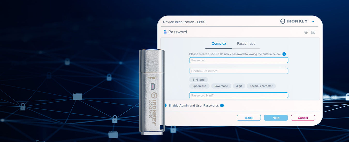 Multi-Password (Admin and User) Option with Complex/Passphrase Modes