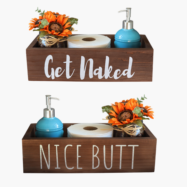 Bathroom Decor Box, 2 Sides with Funny Sayings -Perfect for