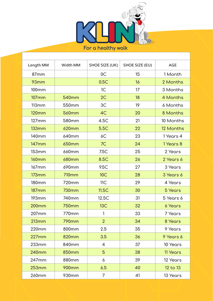 Klin Kids Size Chart