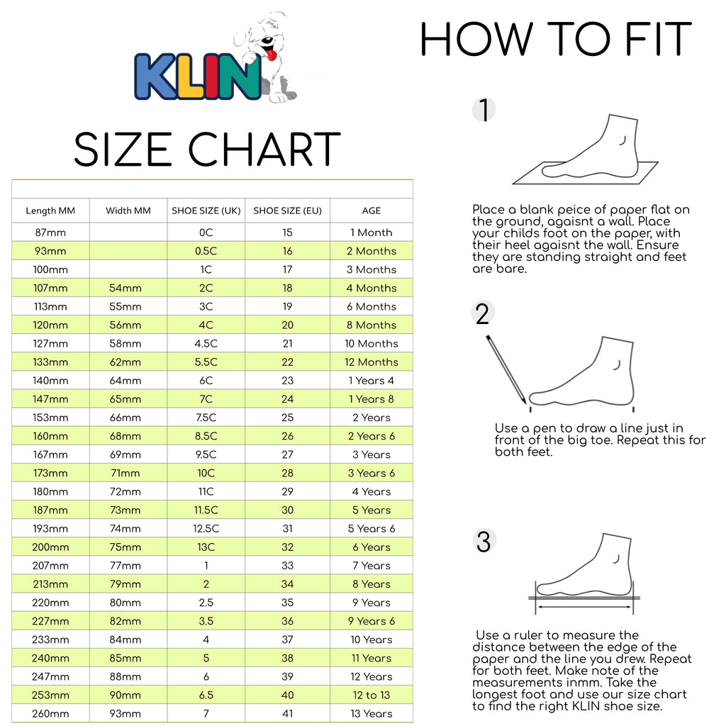 Klin Size Chart 