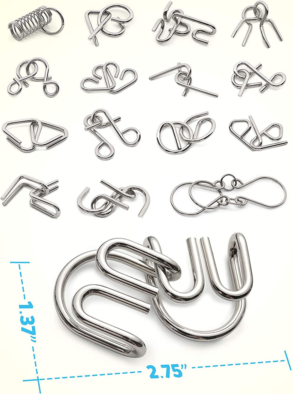 Todopoderoso Despertar Collar Coogam Metal Wire Puzzle Set of 16 with Pouch