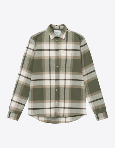 Les Deux MEN Jeremy Flannel Shirt Shirt 522507-Olive Night/Lead Grey