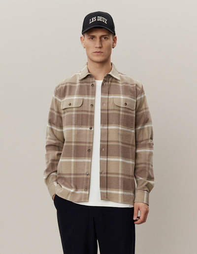 Les Deux MEN Joseph Check Overshirt Overshirt 855810-Walnut/Dark Sand