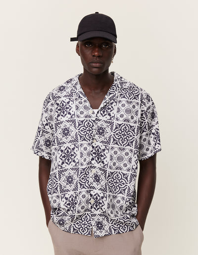 Les Deux MEN Knox AOP Tencel SS Shirt Shirt 201100-White/Black