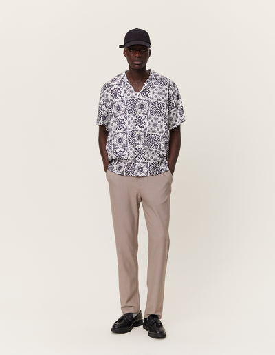 Les Deux MEN Knox AOP Tencel SS Shirt Shirt 201100-White/Black