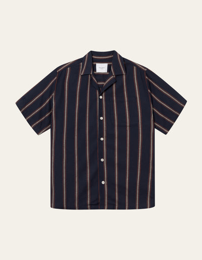 Les Deux MEN Lawson Stripe SS Shirt Shirt 460860-Dark Navy/Light Camel