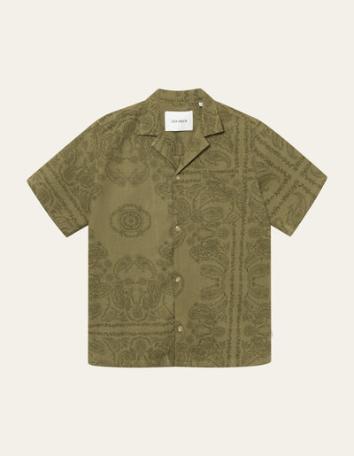 Les Deux MEN Lesley Paisley SS Shirt Shirt 550550-Surplus Green