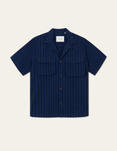 Les Deux MEN Osmund Seersucker SS Shirt Shirt 460477-Dark Navy/Blueprint