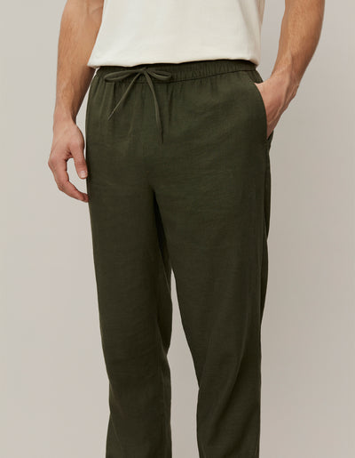 Les Deux MEN Patrick Linen Pants Pants 555555-Forest Green
