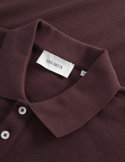 Les Deux MEN Piece Pique Polo T-Shirt 625056-Dark Burgundy/Canyon Rose-White