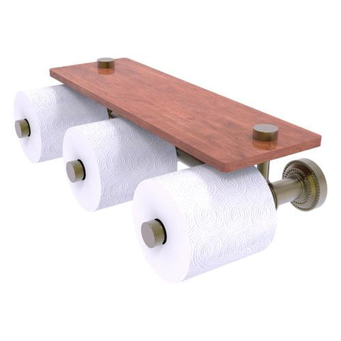 Three-roll toilet paper holder with wood shelf 