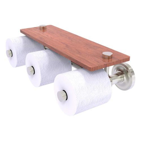 Treble roll toilet paper holder with wood shelf