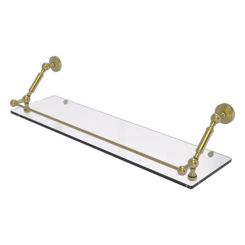 30 inch floating brass and glass shelf with gallery rails satin brass finish