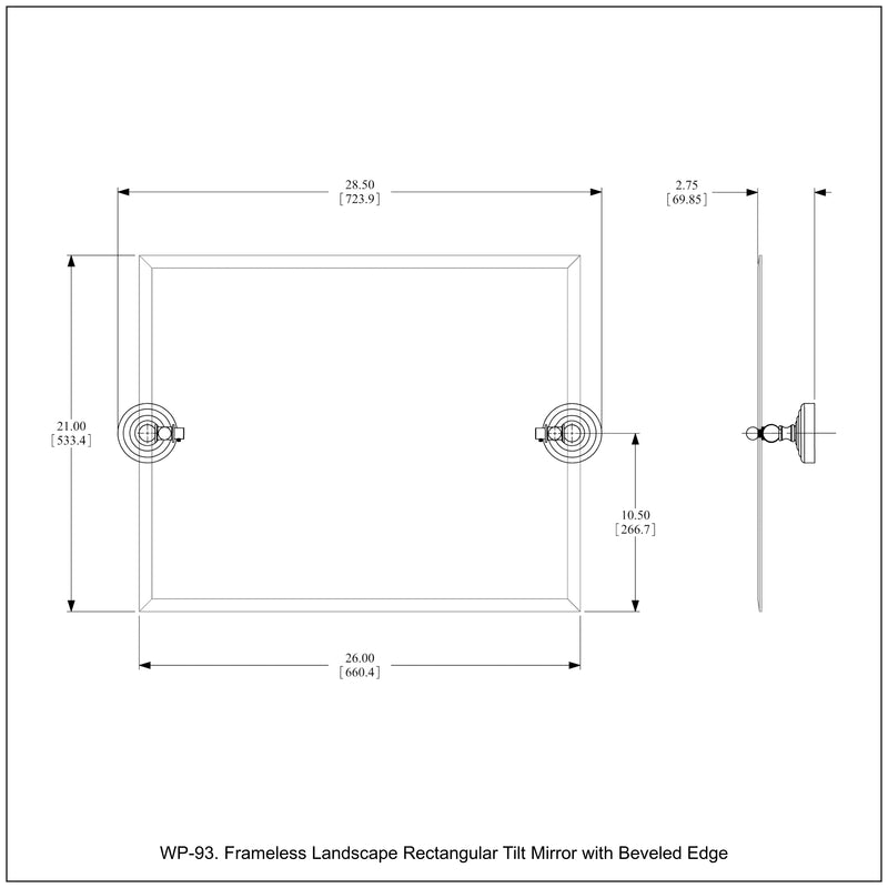 Miroir inclinable rectangulaire horizontal sans cadre avec bord biseaut茅