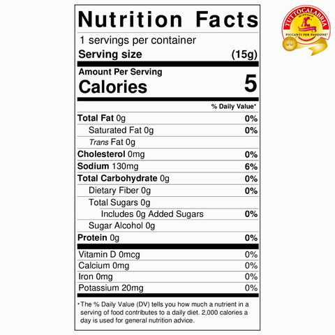 Calabrian Hot & Tangy Nutritional Label