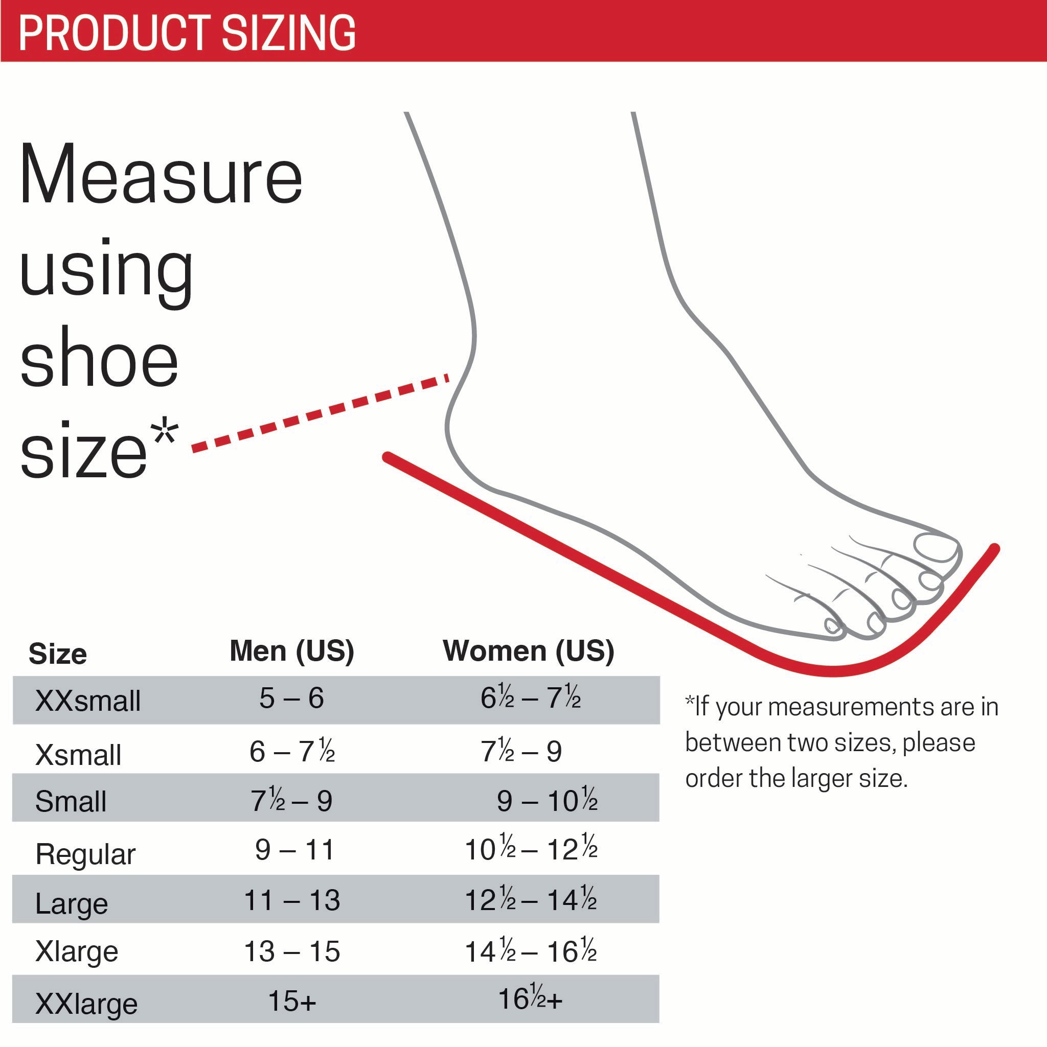 Size Chart for 803 Speed Lacer Ankle Orthosis
