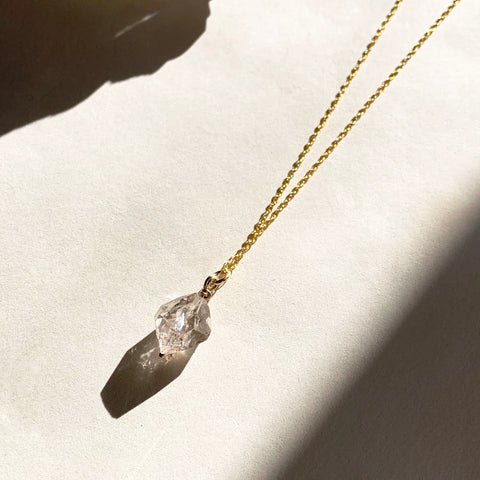 Herkimer Diamond Crystal Healing Pendant Necklace Gold Chain