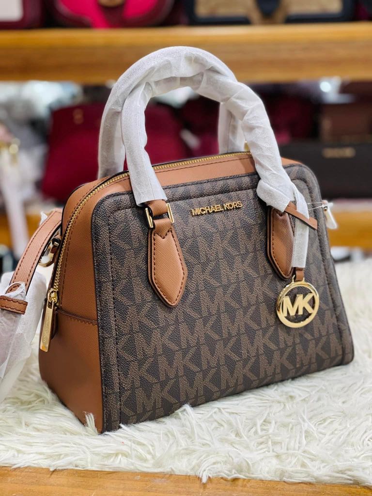 Michael Kors Ayden Medium Logo and Faux Leather Bag-Brown – Meharshop