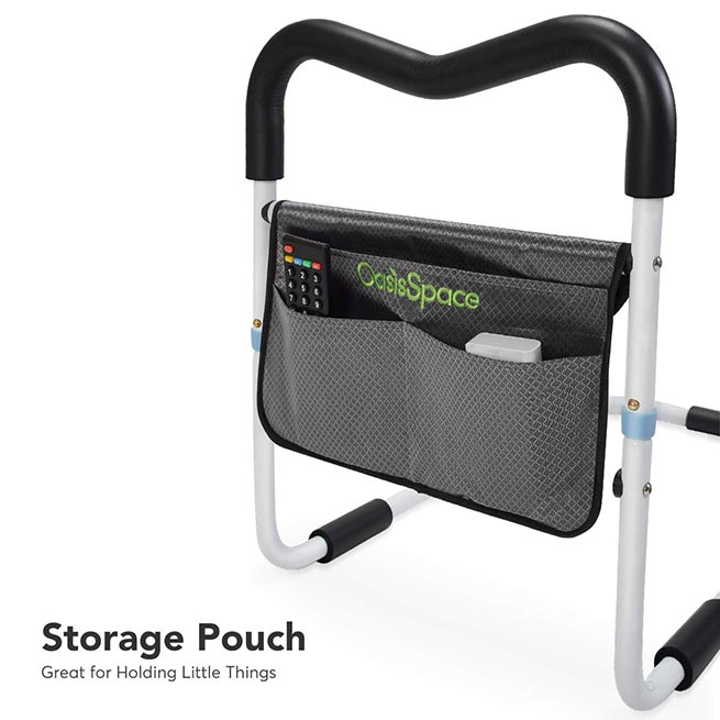 bed safety rail with a practical organizer pouch