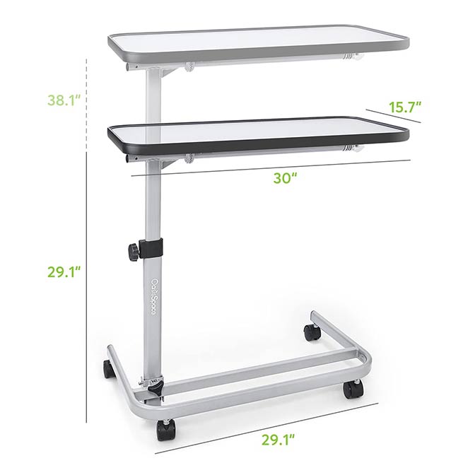 Adjustable X-Large Overbed Table with Wheels