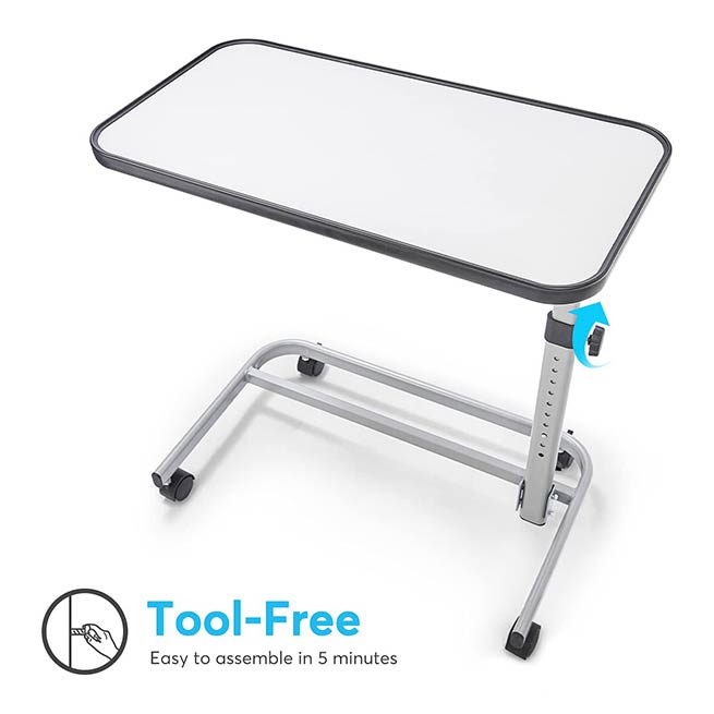 Tool Free X-Large Overbed Table with Wheels